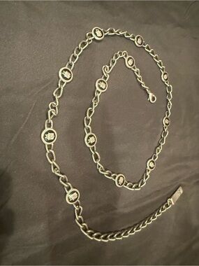 Audrey Talbott Carmel Silver Chain Belt Black Enamel Medallions Vintage